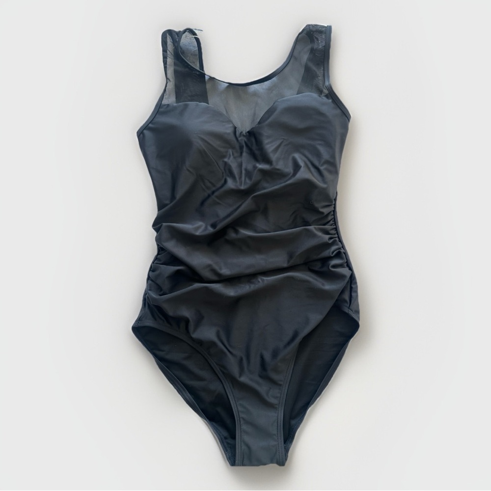 SummerMae Black One Piece Swimsuit Mesh Cutout Size M NWT